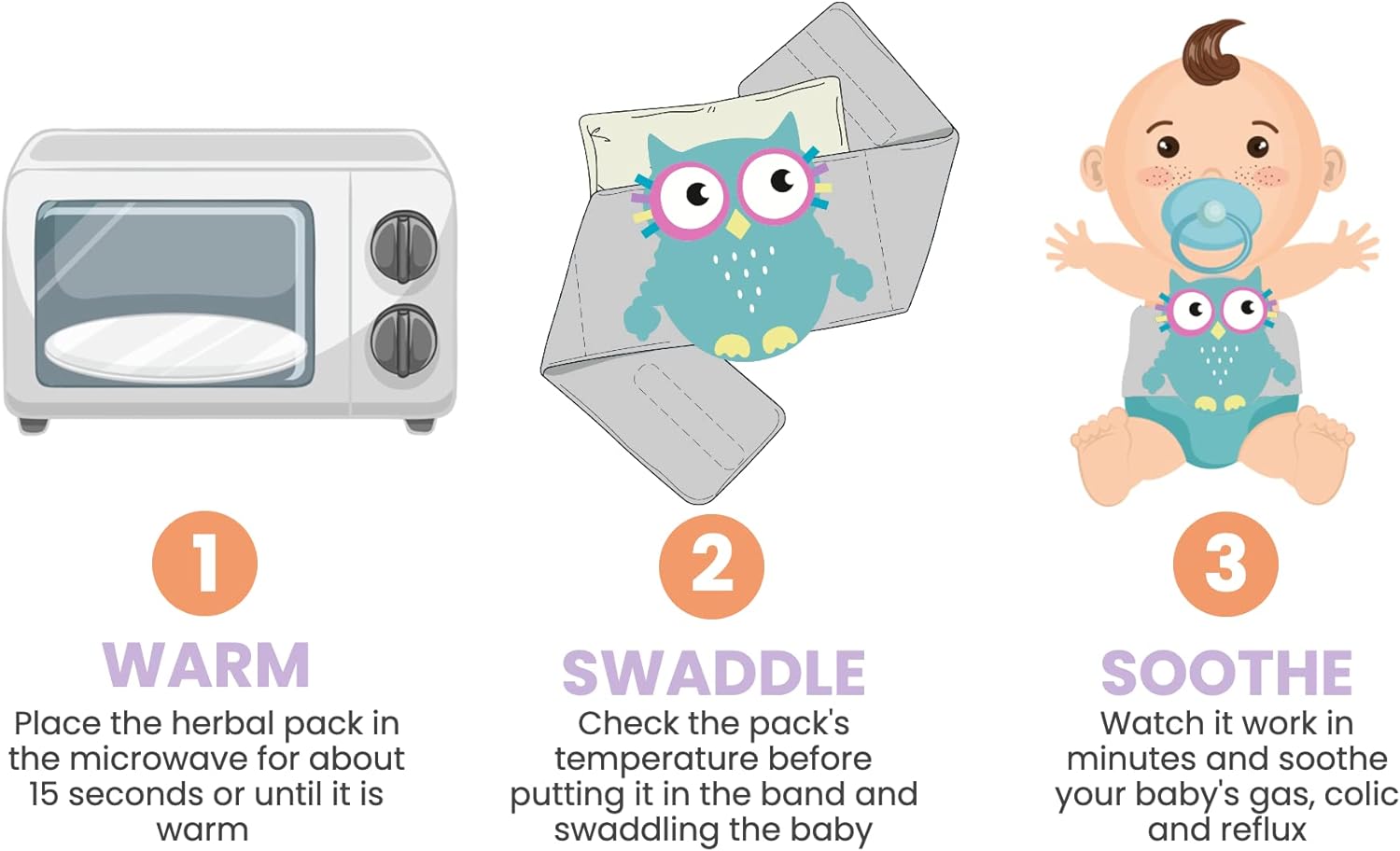 Superse Colic and Gas Relief for Newborns - Colic Calm Baby Heating Pad Belly Band for Upset Stomach and Baby Reflux - Warm Aroma Stomach Band for Fussy Infant Gas with Washcloth (Blue owl) - Image 5